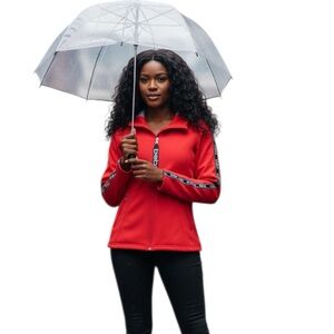 Bebe Women's Red Full Zip-Up Hoodie Lightweight Rain Waterproof Jacket S/M/L